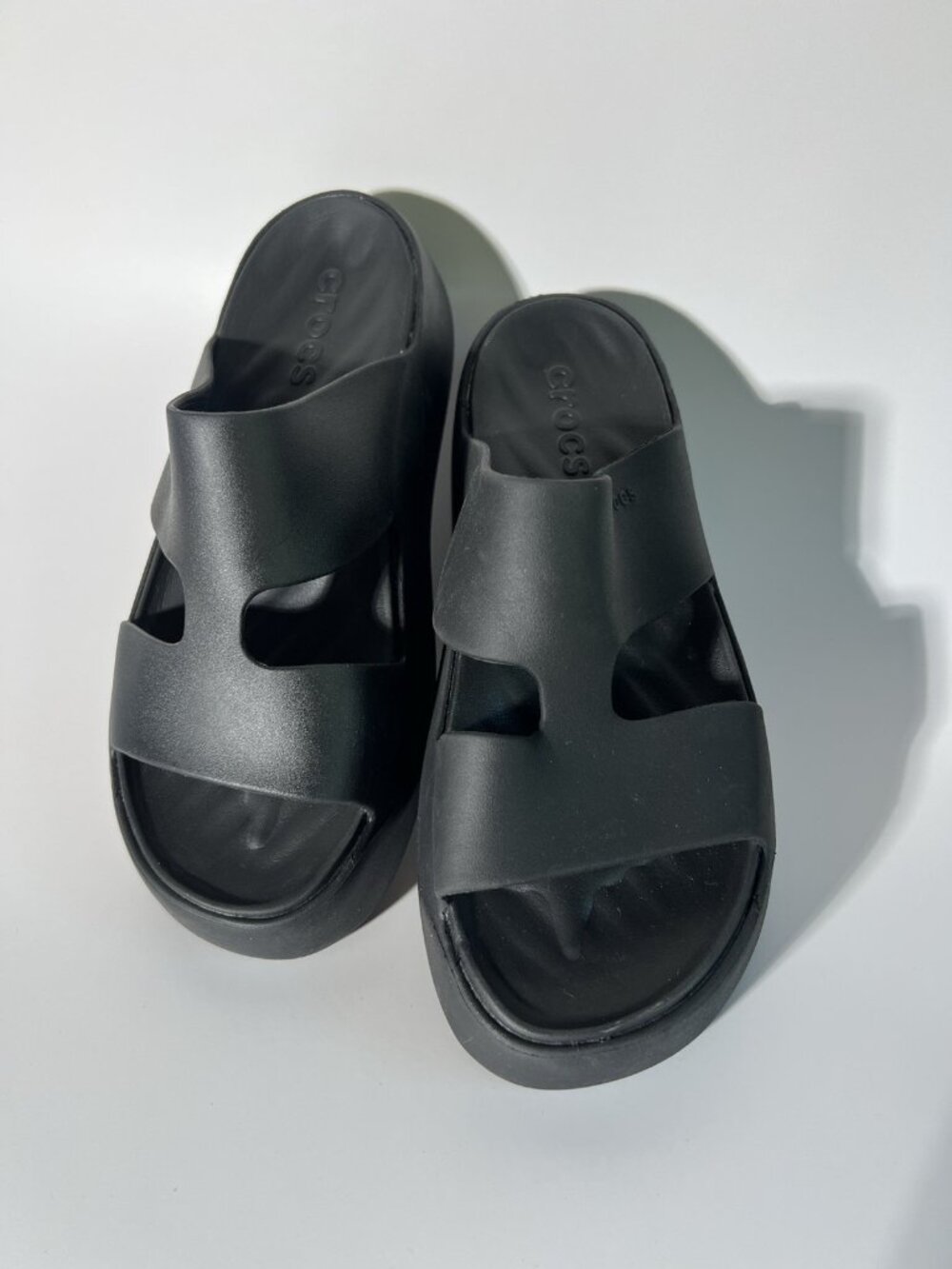 Crocs Black Platform Slides Comfort Sandals Womens W8 - Picture 5 of 14